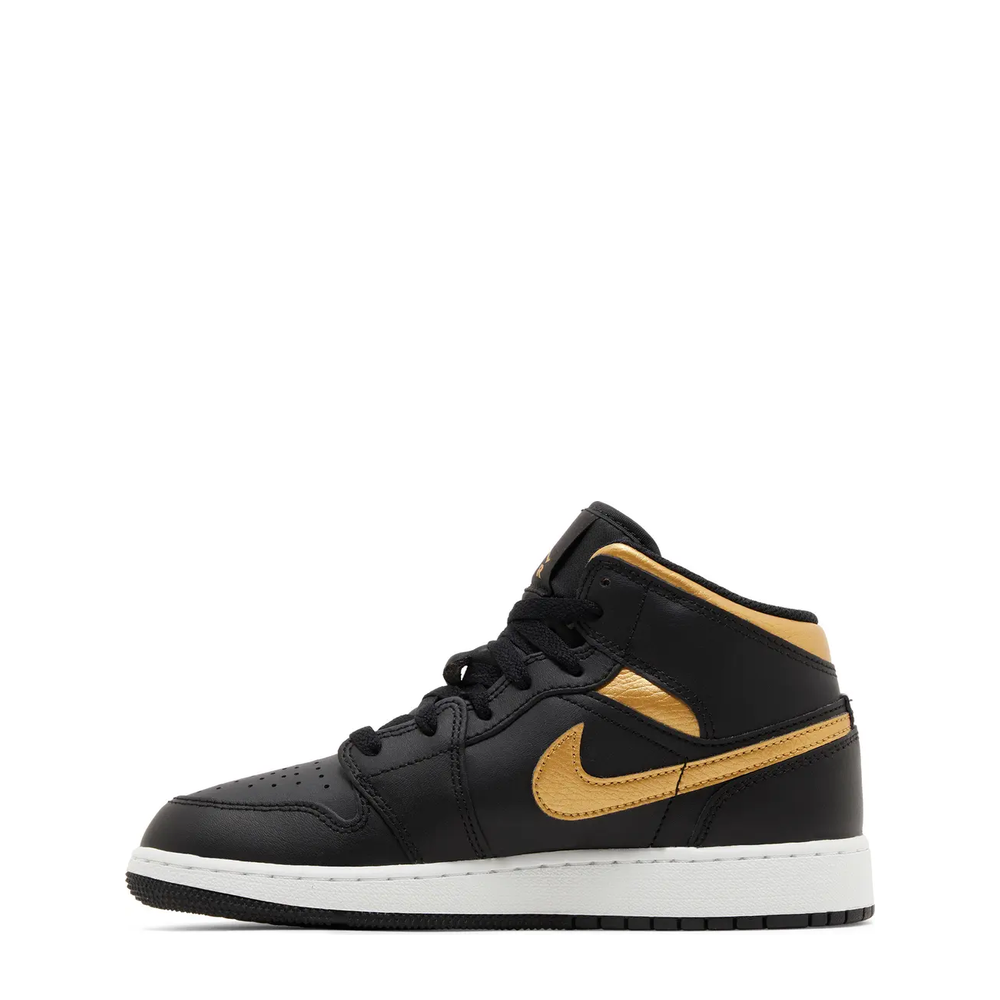 Air Jordan 1 Mid (GS) 'Black/Metallic Gold' sneaker, alternate view 5