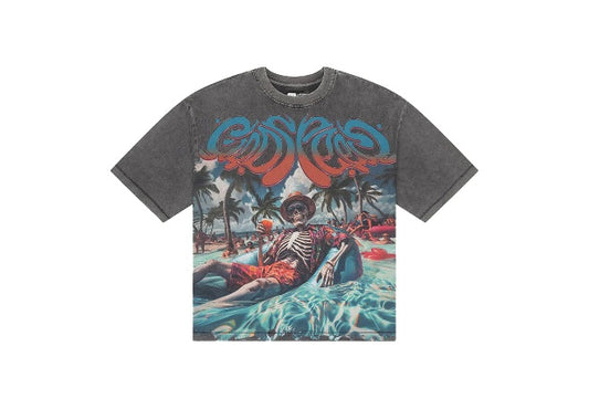 Godspeed Pool Party Washed Grey Tee for Men – Vintage Cotton, Urban Pool Party Style