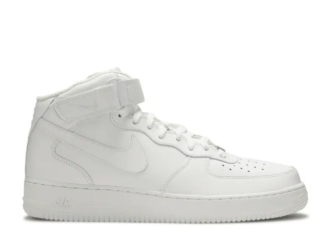 Mens white Nike Air Force 1 Mid 07 sneaker.