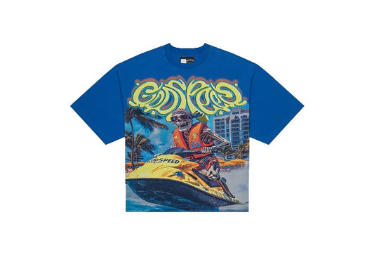 Godspeed Wave Runner Tee Royal Wash Men’s – Premium Streetwear T-Shirt, Surf-Inspired Graphic, Vibrant Royal Blue