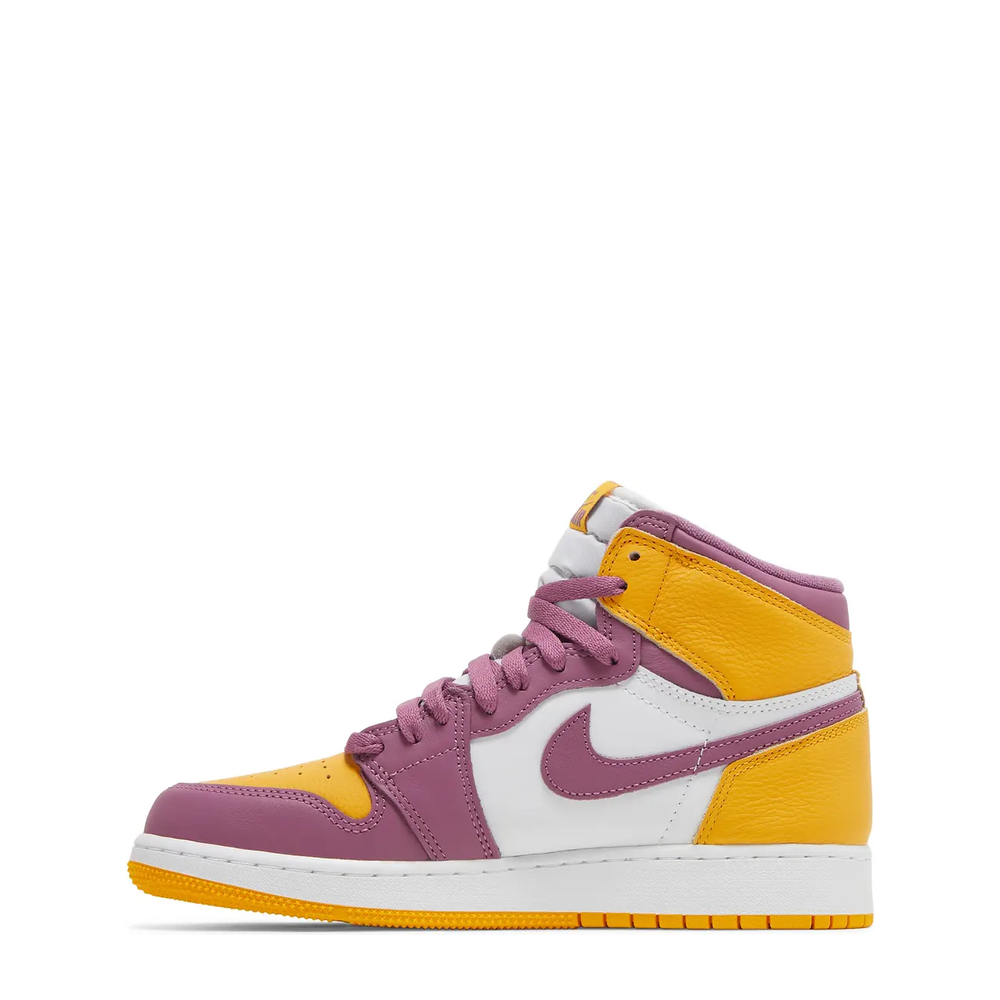 Air Jordan 1 Retro High OG (GS) 'University Gold/Light Bordeaux' sneaker, alternate view 5