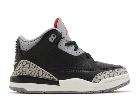 Toddler Air Jordan 3 TD Black Fire Red Cement Grey sneaker with elephant print