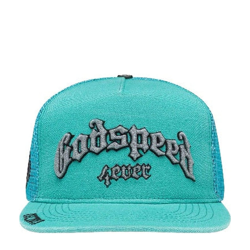 Godspeed Forever Teal Trucker Hat - Angle 1