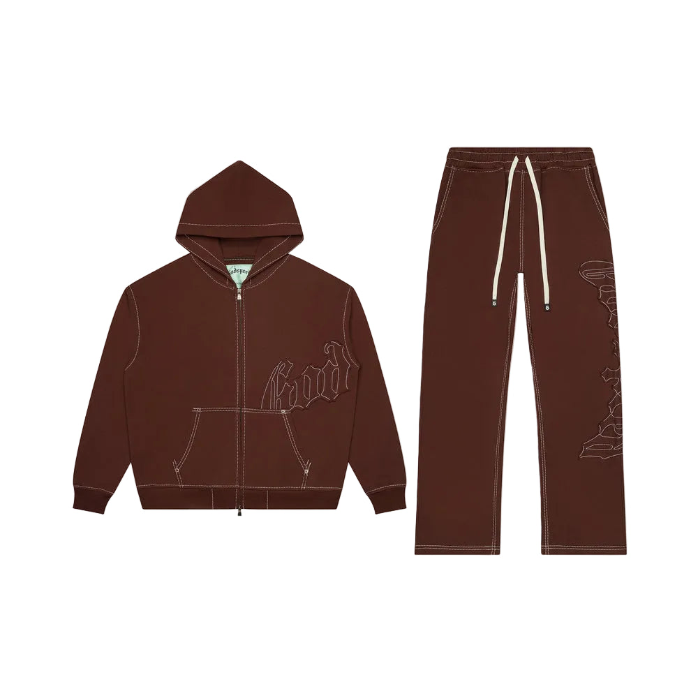 Godspeed OG Logo Sweatsuit Stitched 'Mocha', front view