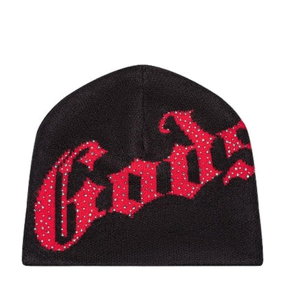 Godspeed OG Logo Studded Cuffed Knit Beanie 'Black/Red' - 85% Scale - Angle 2
