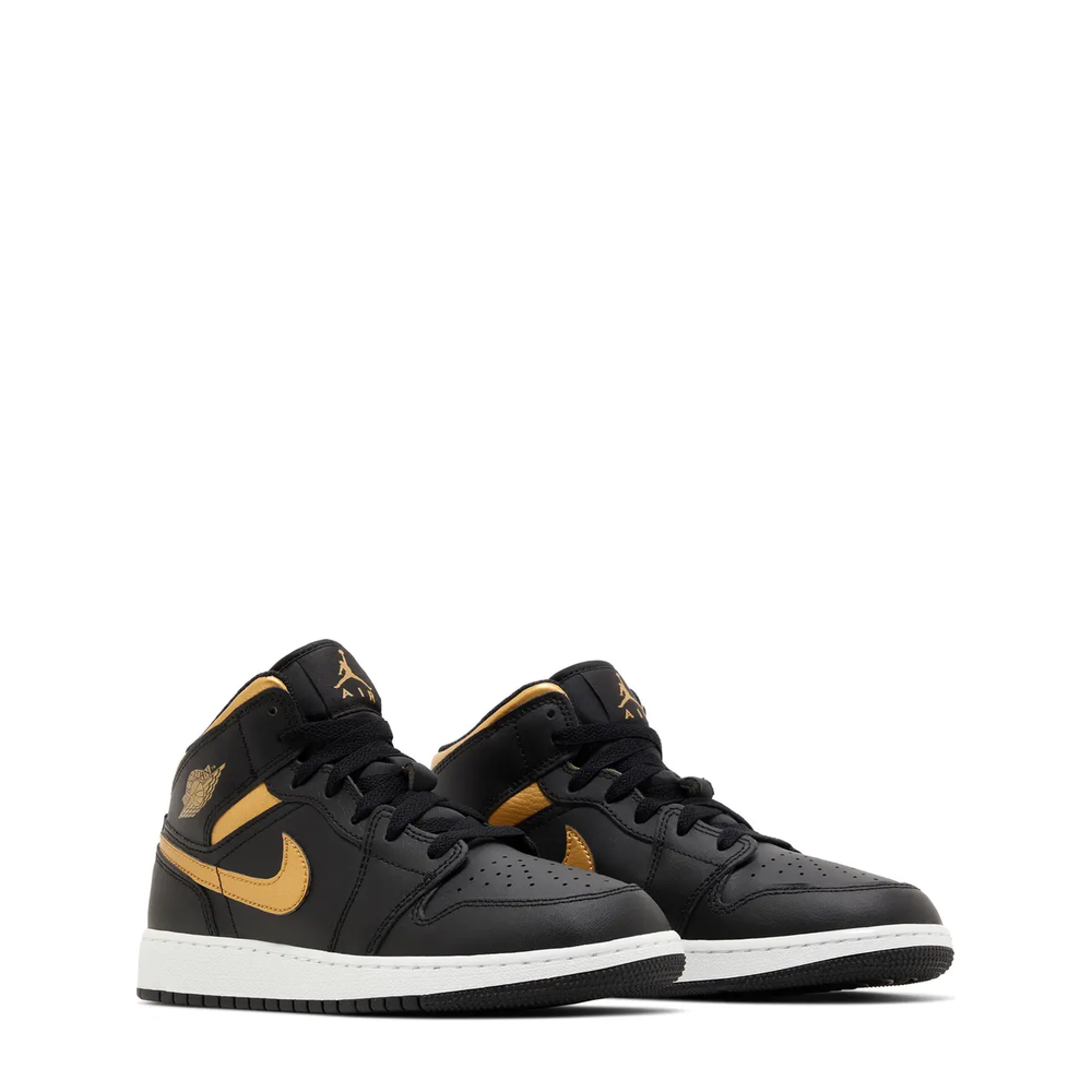 Air Jordan 1 Mid (GS) 'Black/Metallic Gold' sneaker, alternate view 10